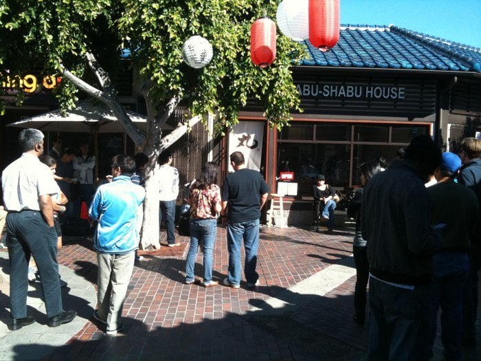 Diners waiting outside Shabu-Shabu House in Japanese Village Plaza